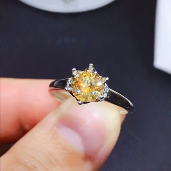 Geltona moissanite Asmenybės dizainas Naują žiedą, 925 Sterlingas sidabro, gražios spalvos, putojantis, 1 karatas Deimantų D VVS1