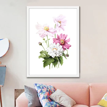Pink & White Augalų, Gėlių Fonai Japonijos Plukių Plakatas Botanikos Iliustracija Plakatas Drobės Tapybos Namo Sienos Meno Dekoro